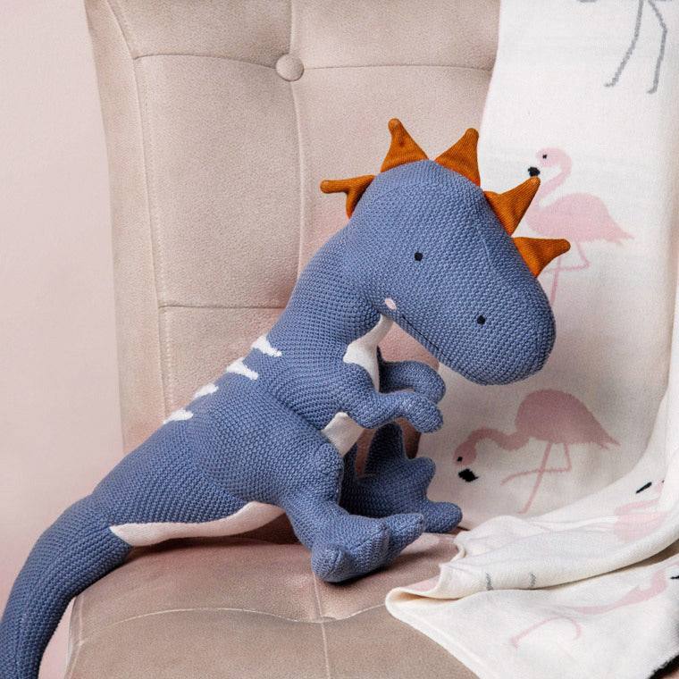 Pomme Knitted Soft Toy - Blue Dinosaur