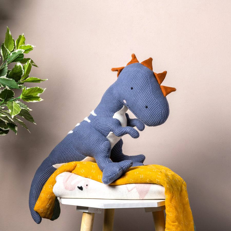 Pomme Knitted Soft Toy - Blue Dinosaur