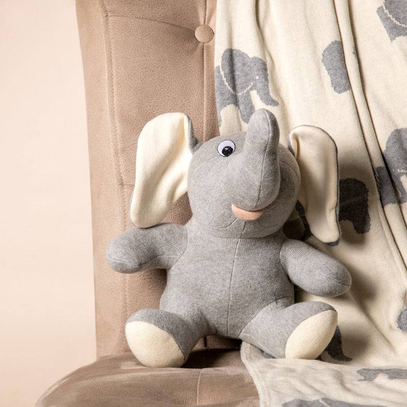 Pomme Knitted Soft Toy - Grey Baby Elephant