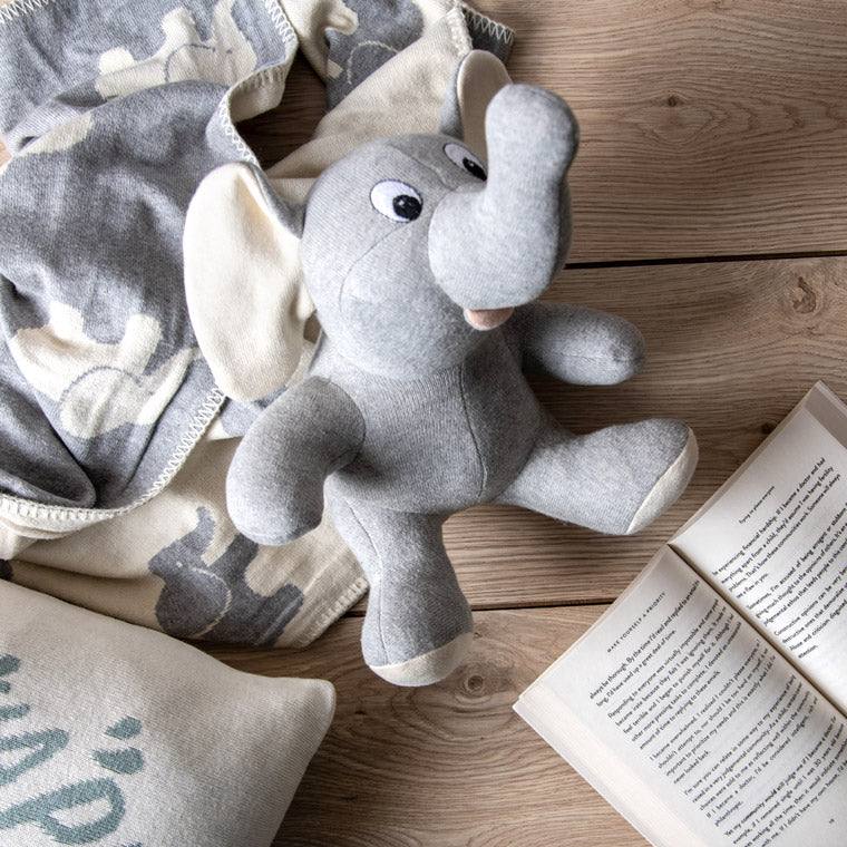 Pomme Knitted Soft Toy - Grey Baby Elephant