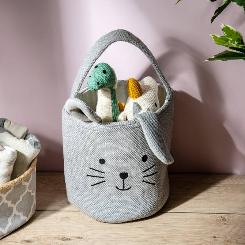 Pomme Knitted Storage Basket - Grey Bunny