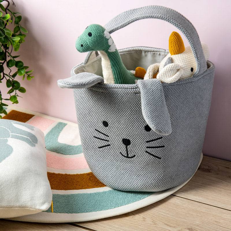 Pomme Knitted Storage Basket - Grey Bunny