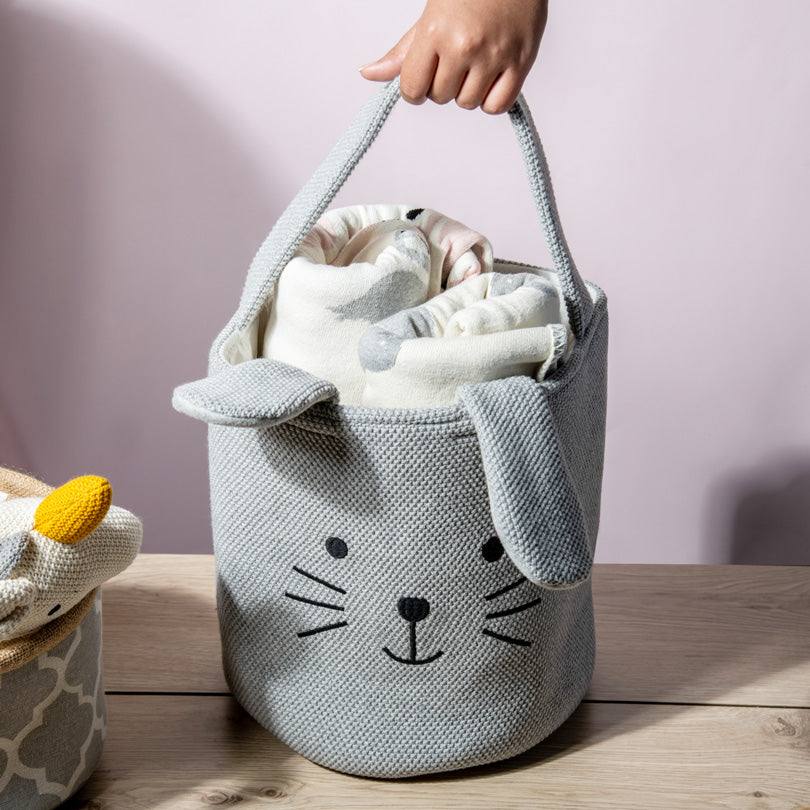 Pomme Knitted Storage Basket - Grey Bunny