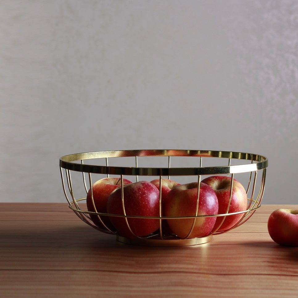 Present Time Open Grid Fruit Basket - Gold