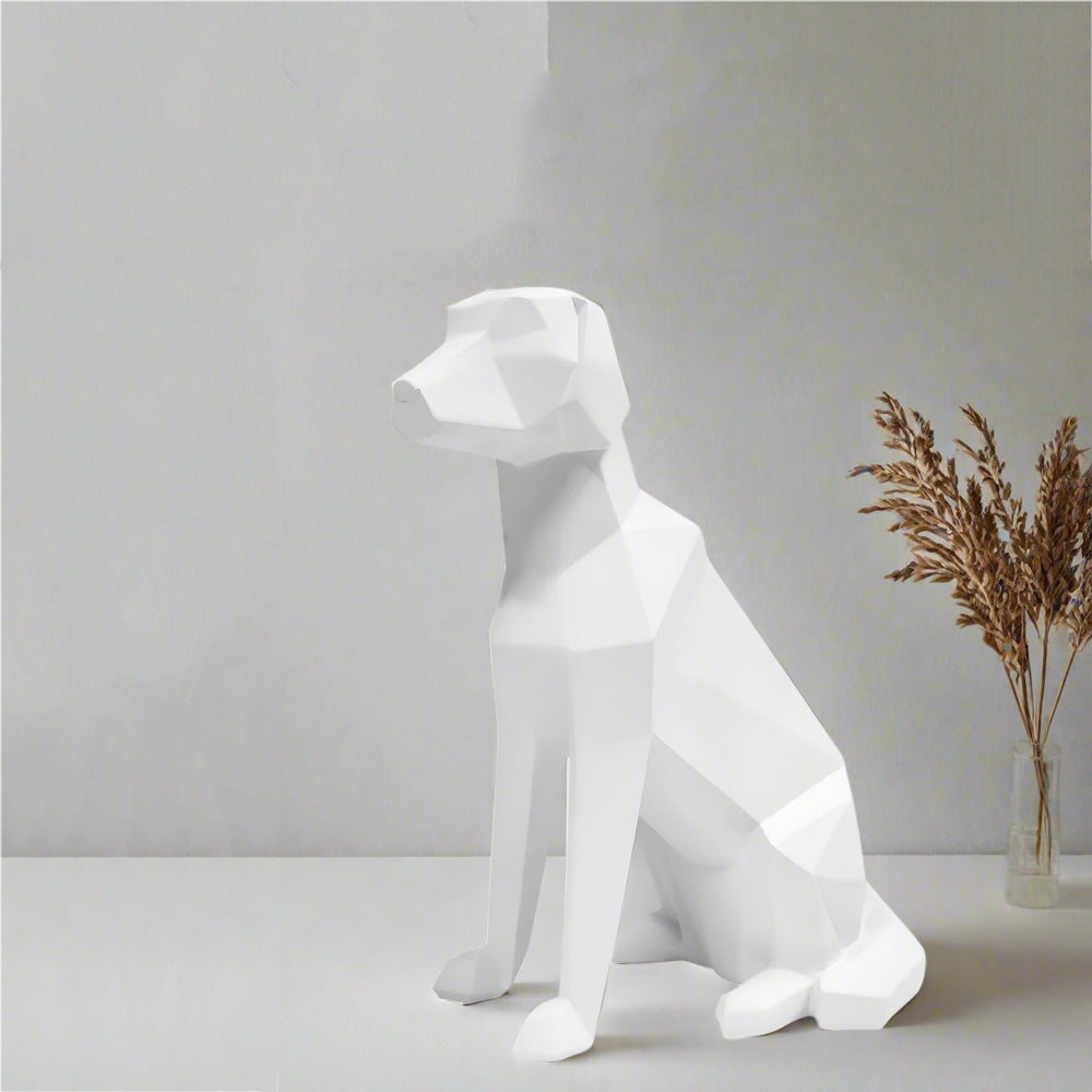 Sitting Dog Faceted Sculpture Large - White