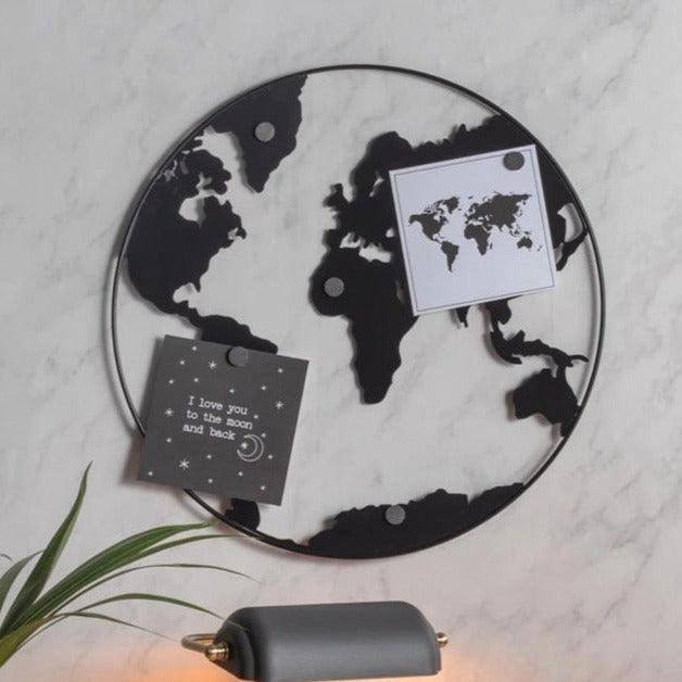 Present Time World Map Memo Board - Black