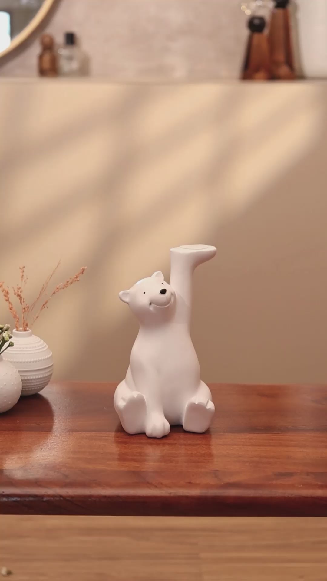 Enhabit Sitting Bear Sculpture with Trinket Tray