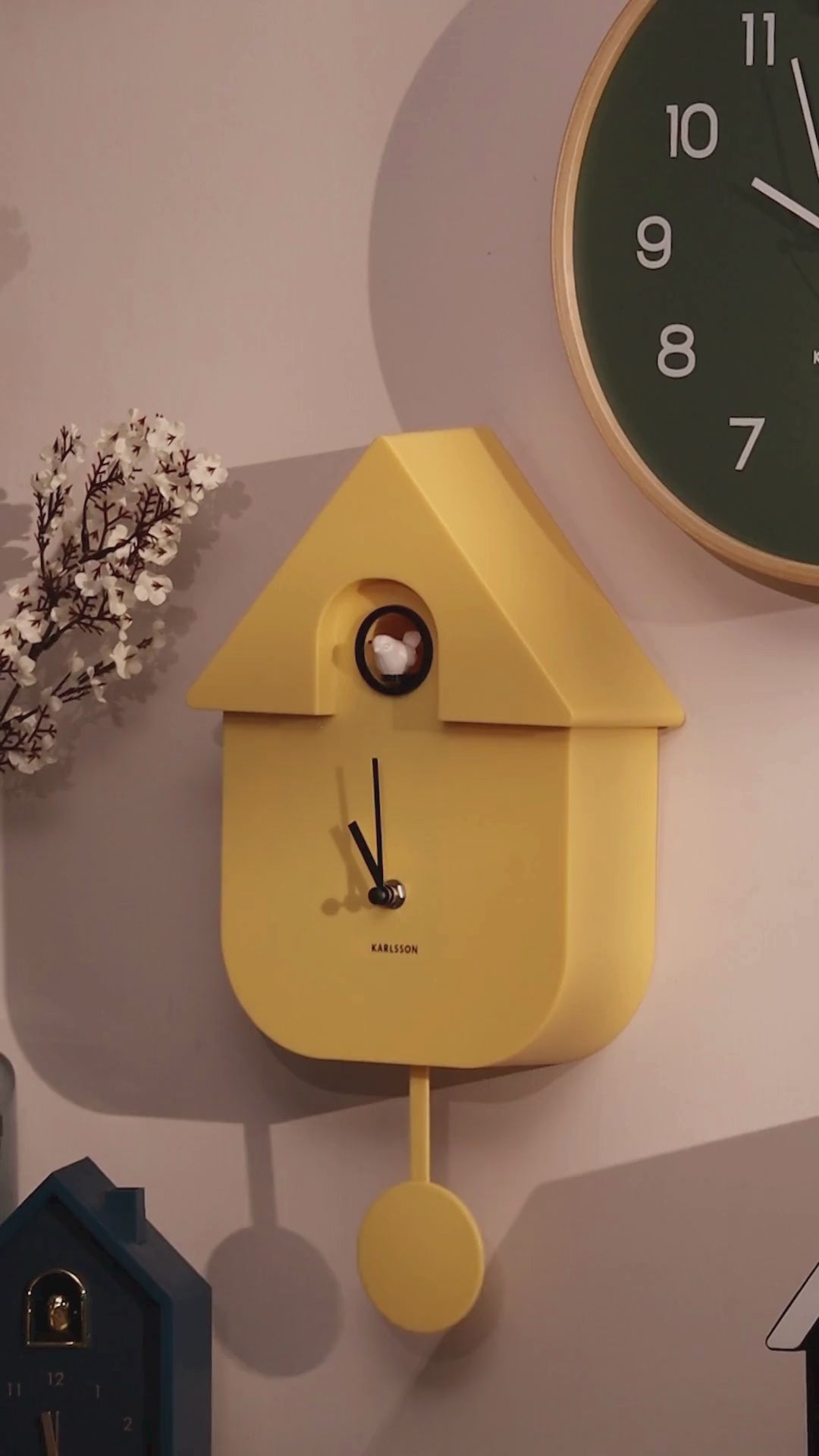 オランダ発 廃番【KARLSSON】ポストモダン ウォールクロック 掛け時計 Karlsson Modern Cuckoo Pendulum Wall Clock - Soft Yellow