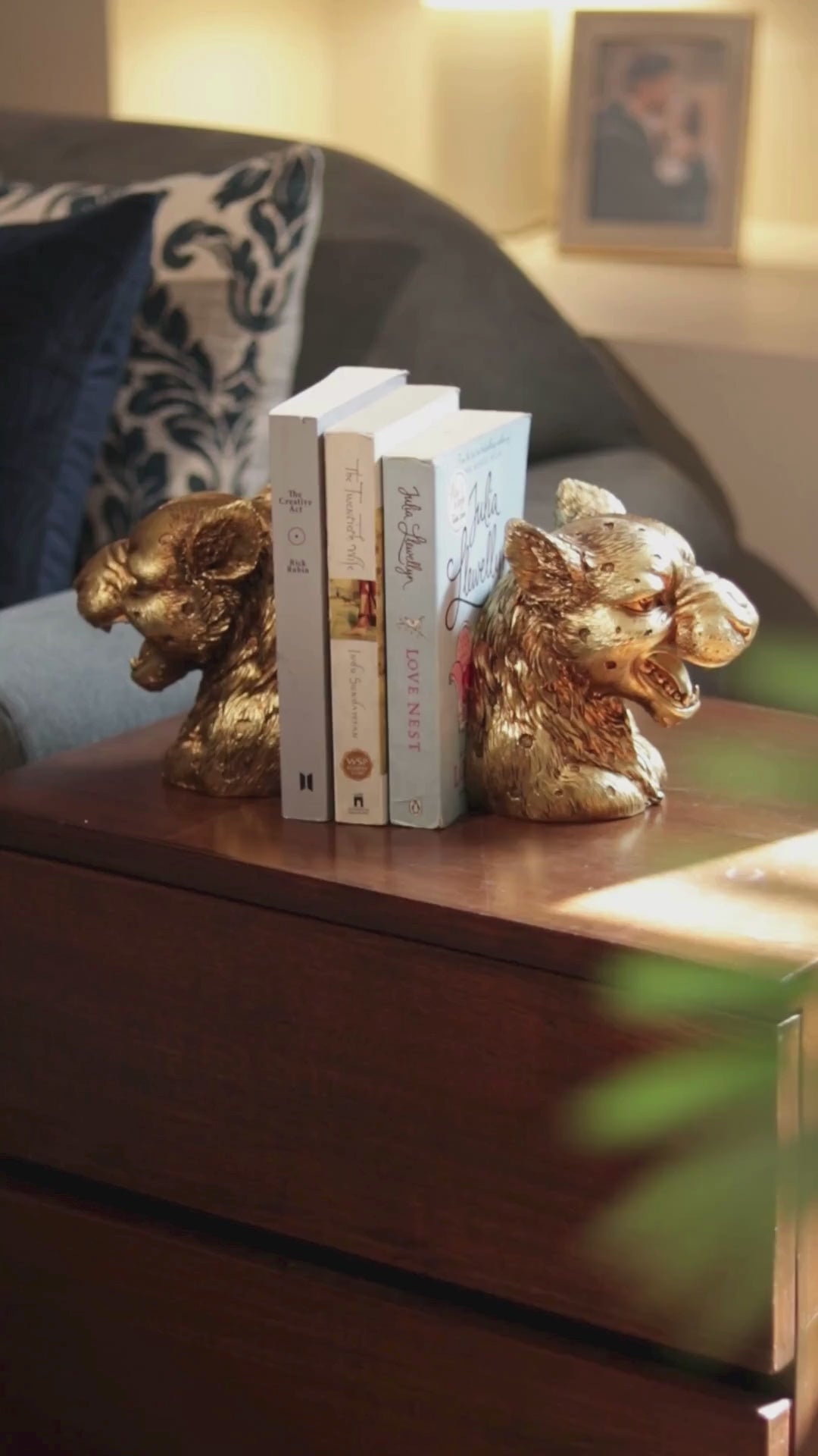 Enhabit Lux Jaguar Head Bookends, Set of 2 - Gold