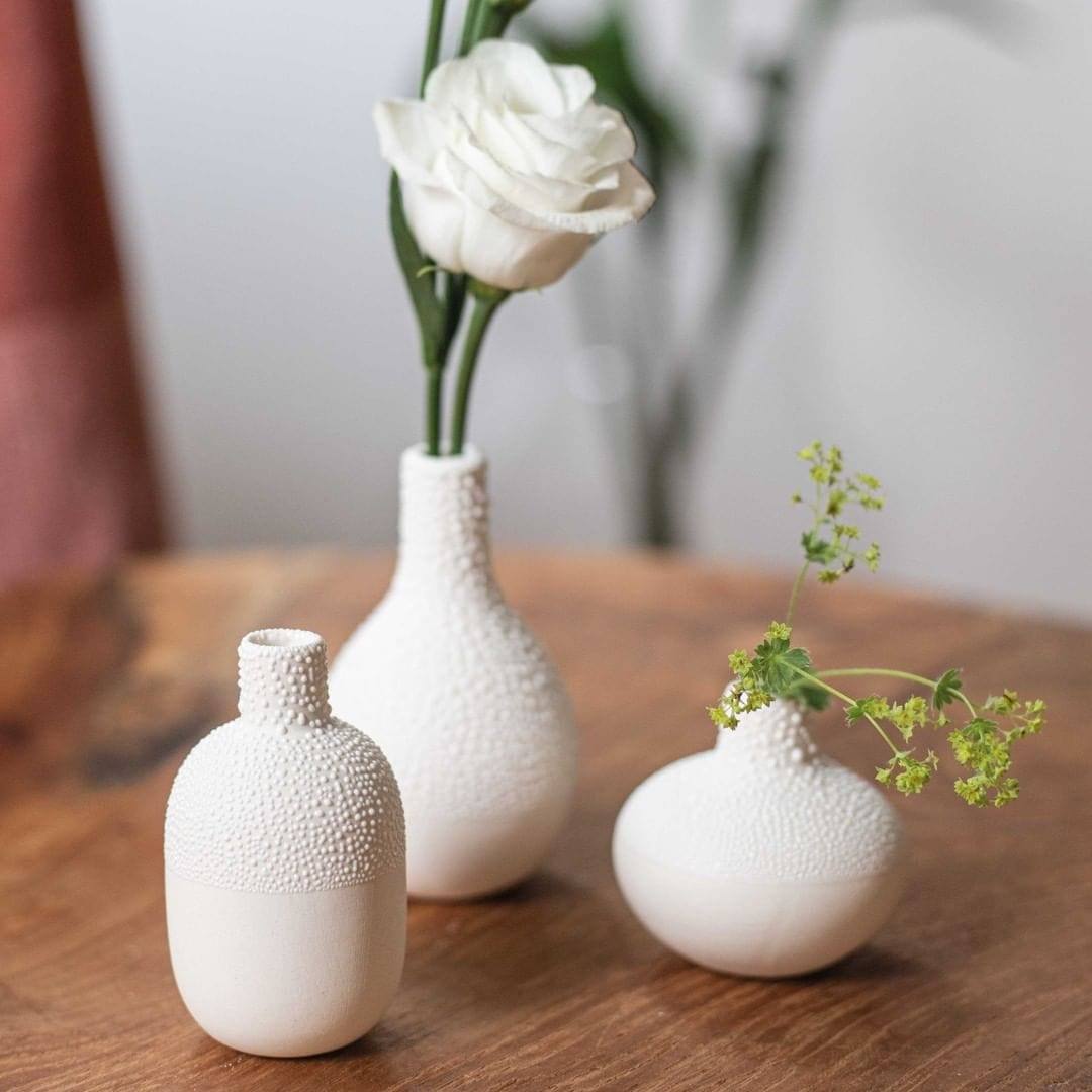 Rader Germany Pearl Dotted Trio Mini Vases