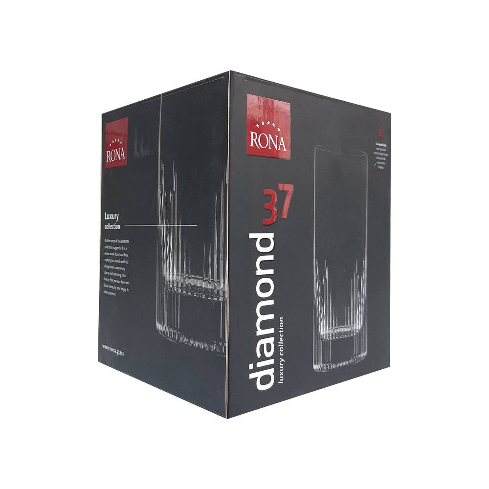 Rona Glass Slovakia Luxury Collection Diamond Highball Glasses 370ml, Set of 4