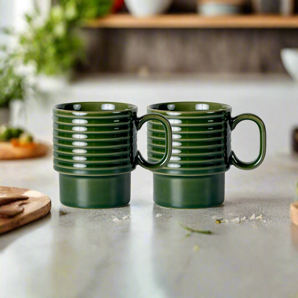 Coffee & More Coffee Mugs, Set of 2 - Green