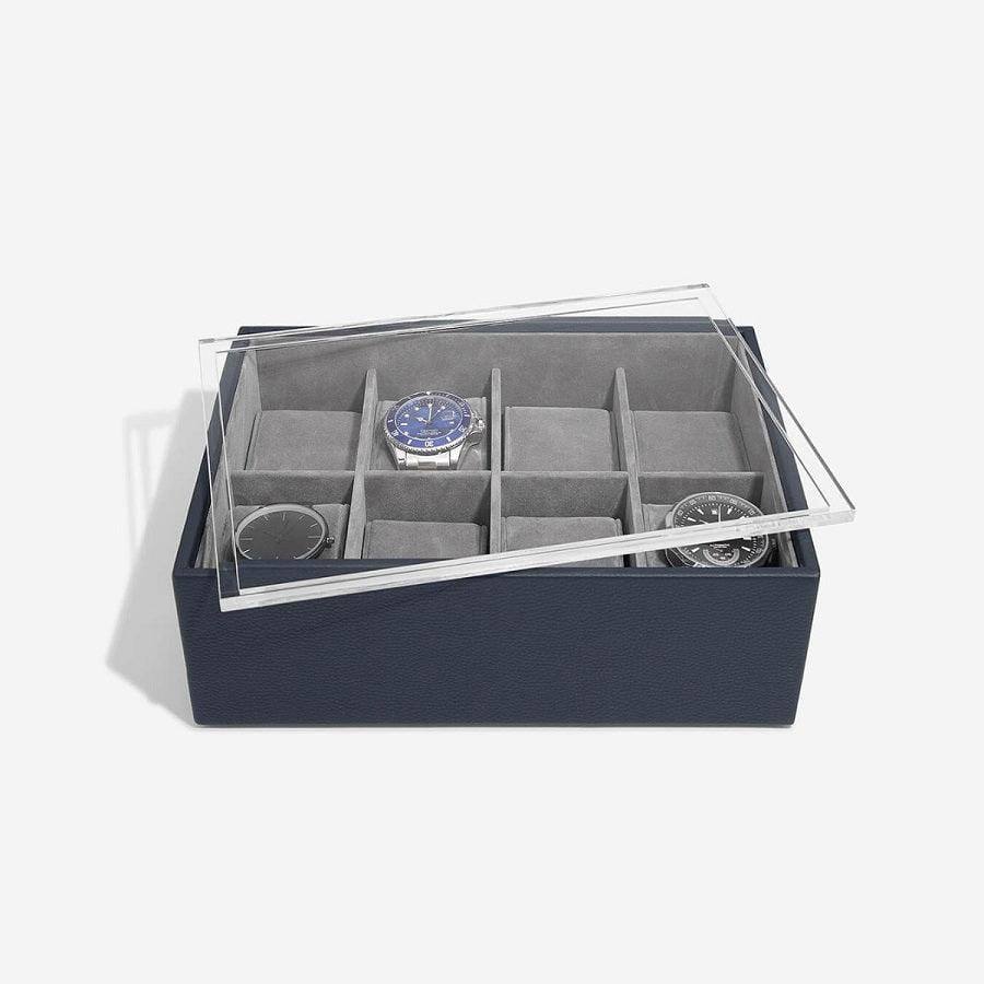 Stackers London 8-pc Watch Box with Acrylic Lid - Navy Blue