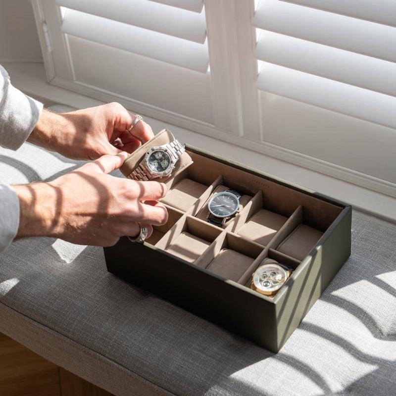 Stackers London 8-pc Watch Box with Acrylic Lid - Olive Green
