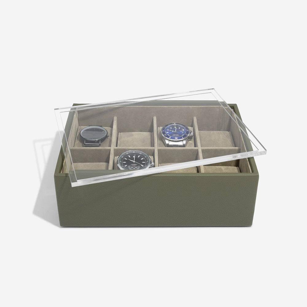 Stackers London 8-pc Watch Box with Acrylic Lid - Olive Green