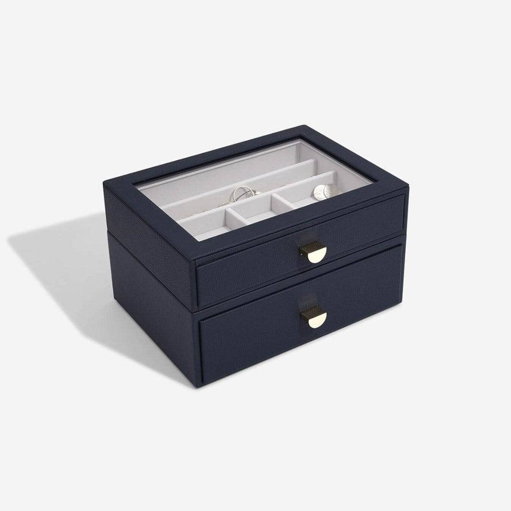 Stackers London Jewellery Box Double Drawers Medium - Navy Blue