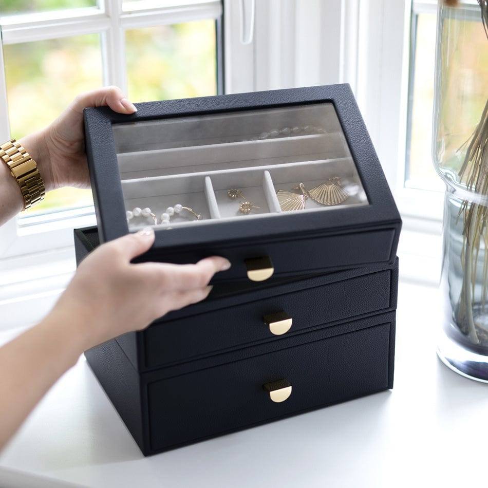 Stackers London Jewellery Box Triple Drawers Medium - Pebble Navy