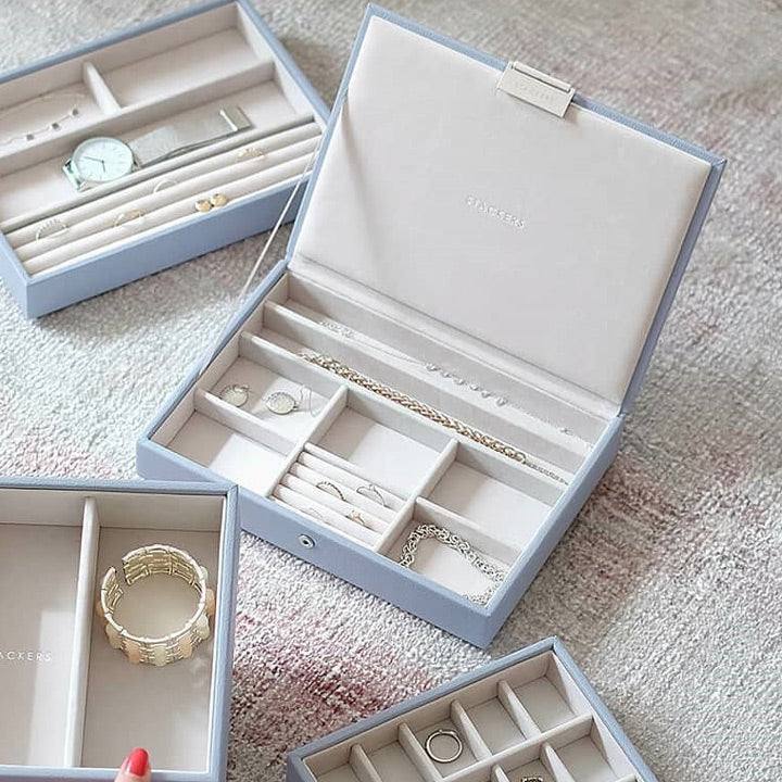 Stackers London Jewellery Box with Lid Medium - Dusky Blue