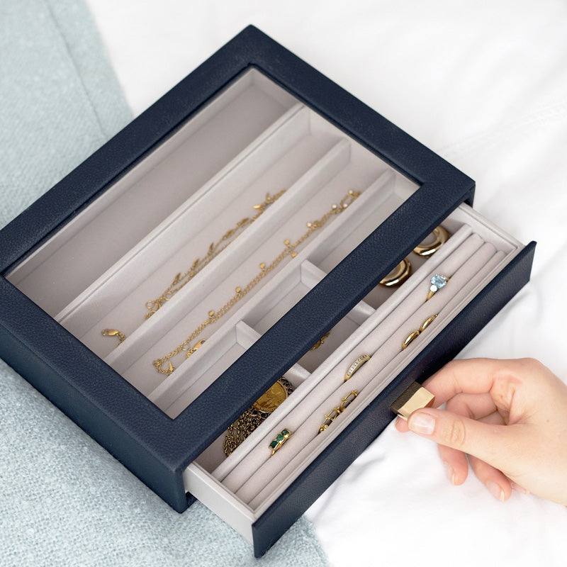 Stackers London Jewellery Storage Drawer With Glass Window - Pebble Navy