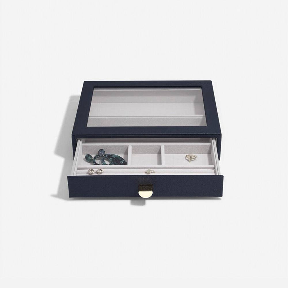 Stackers London Jewellery Storage Drawer With Glass Window - Pebble Navy