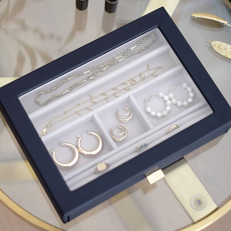 Stackers London Jewellery Storage Drawer With Glass Window - Pebble Navy