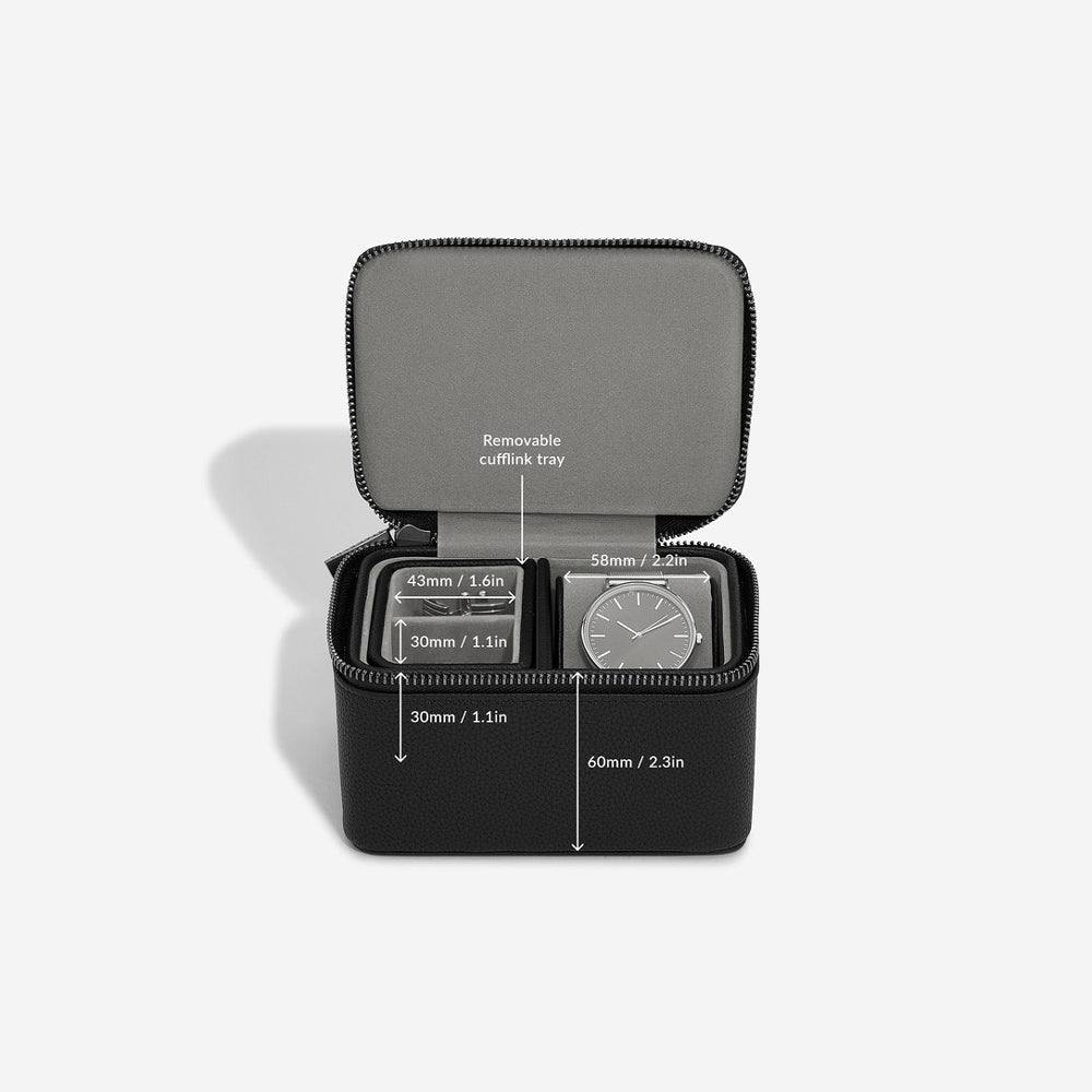 Stackers London Zipped Watch & Cufflink Box - Pebble Black