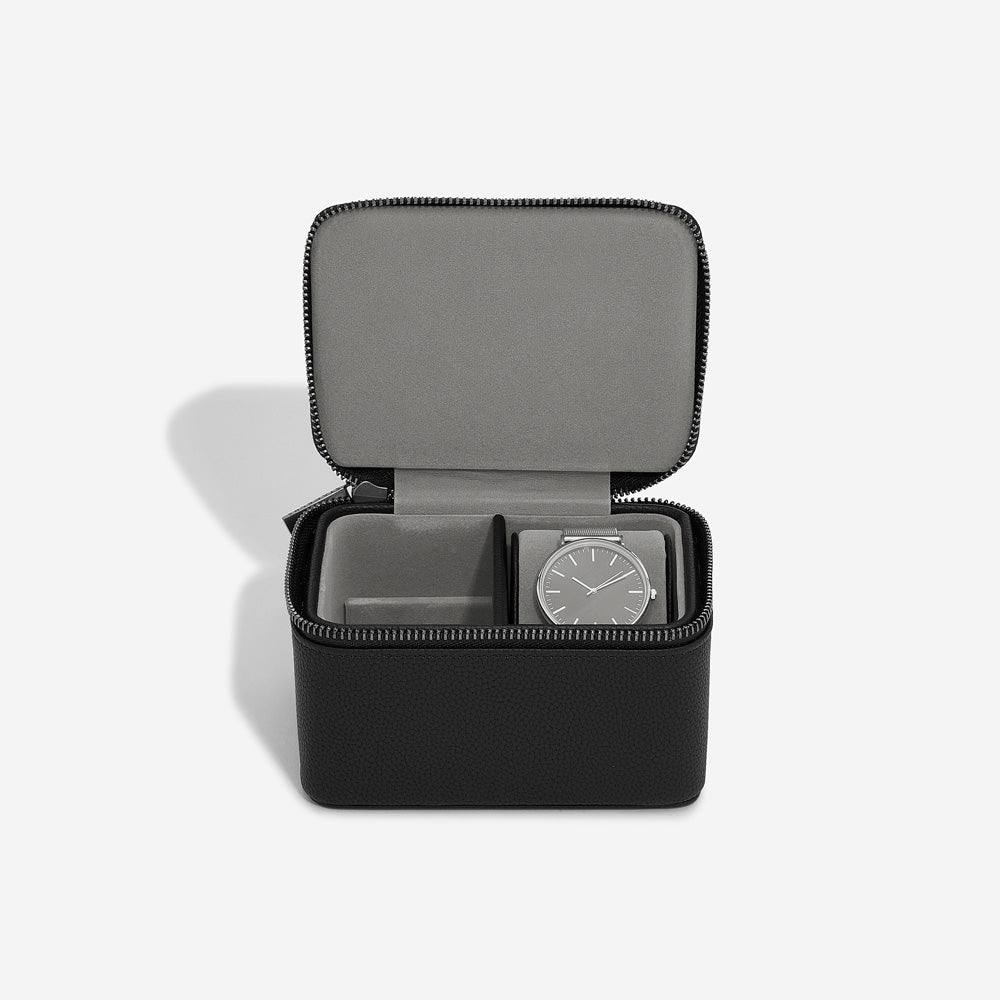 Stackers London Zipped Watch & Cufflink Box - Pebble Black