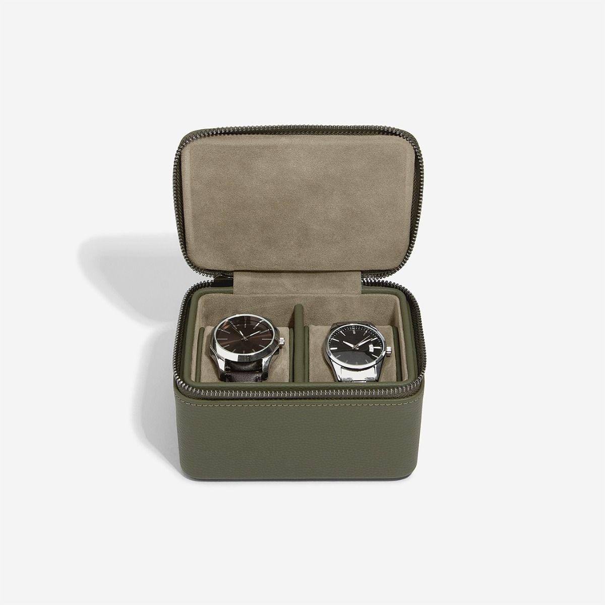 Stackers London Zipped Watch Case Double - Olive Green