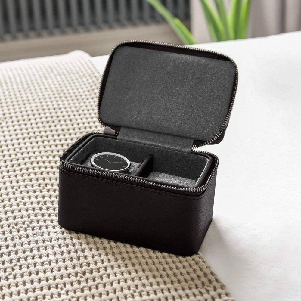 Stackers London Zipped Watch Case Double - Pebble Black