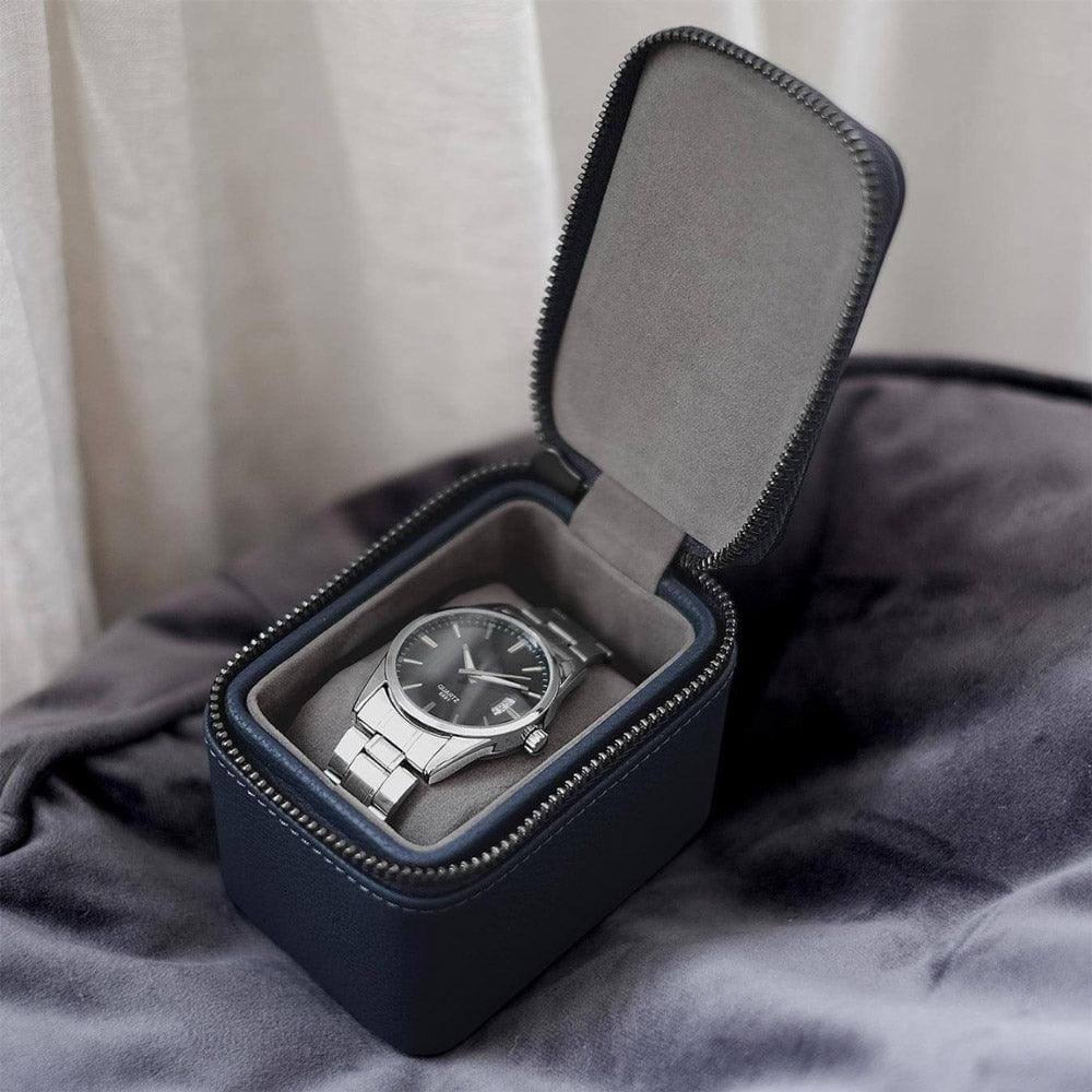 Stackers London Zipped Watch Case Single - Navy Blue