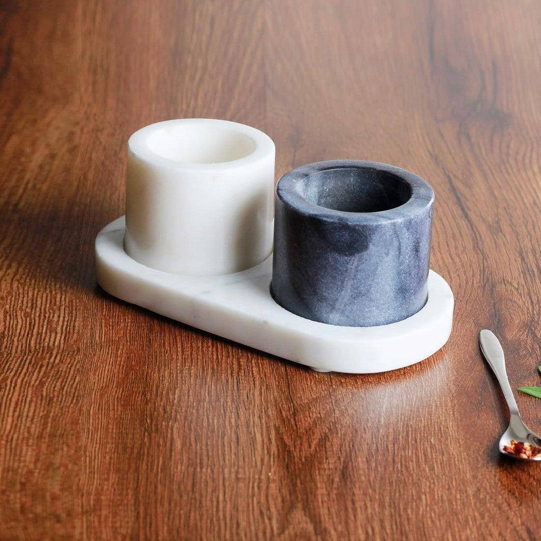 The Handicraft Street Duo Marble Condiments Set with Base