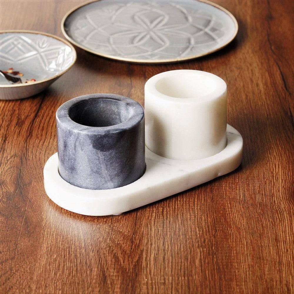 The Handicraft Street Duo Marble Condiments Set with Base