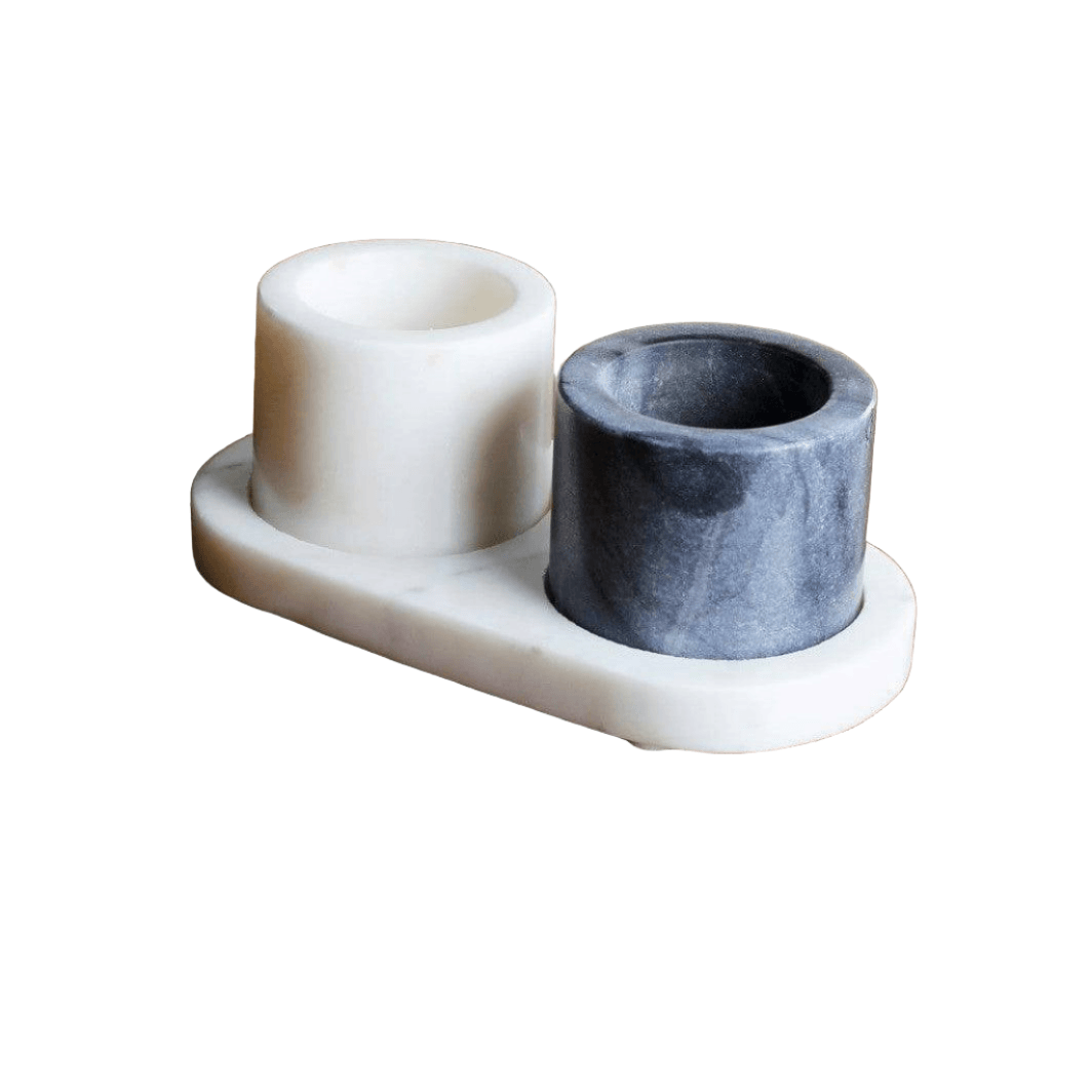 The Handicraft Street Duo Marble Condiments Set with Base