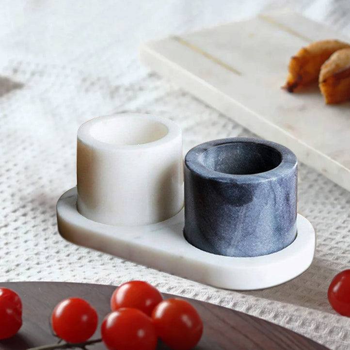 The Handicraft Street Duo Marble Condiments Set with Base