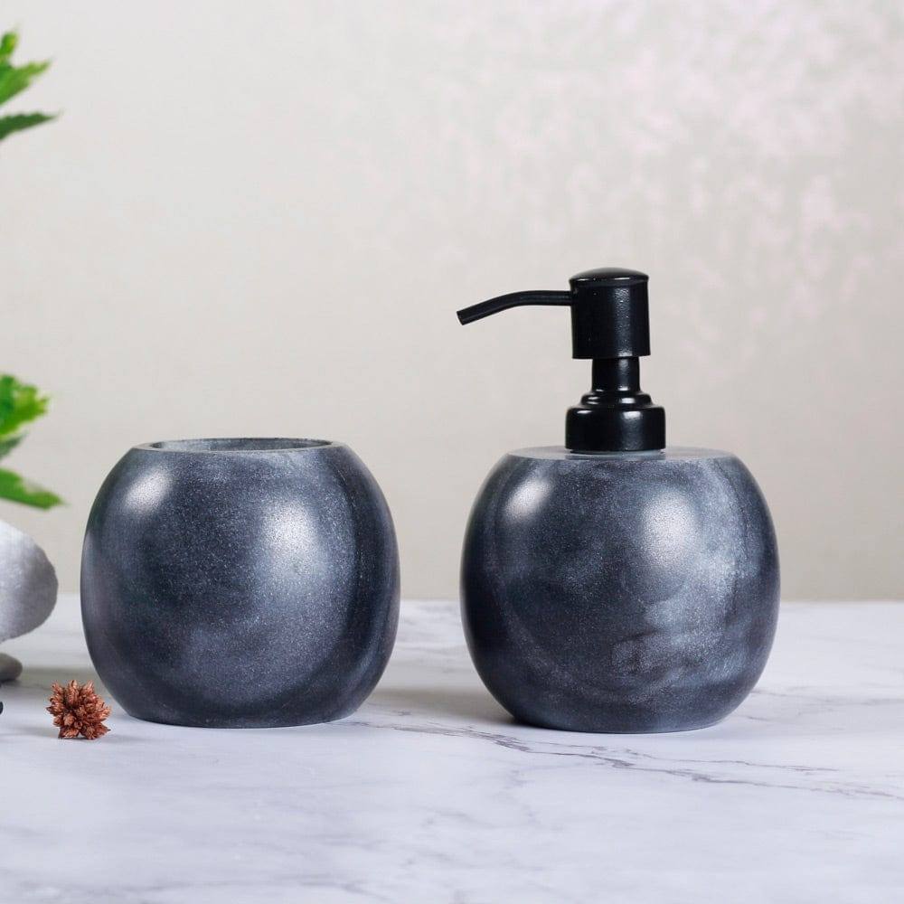 The Handicraft Street Orb Soap Dispenser & Tumbler Set - Black Marble