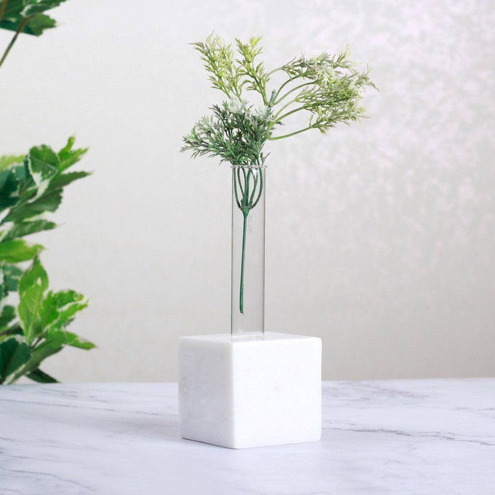 The Handicraft Street Test Tube Vase With Marble Holder - White