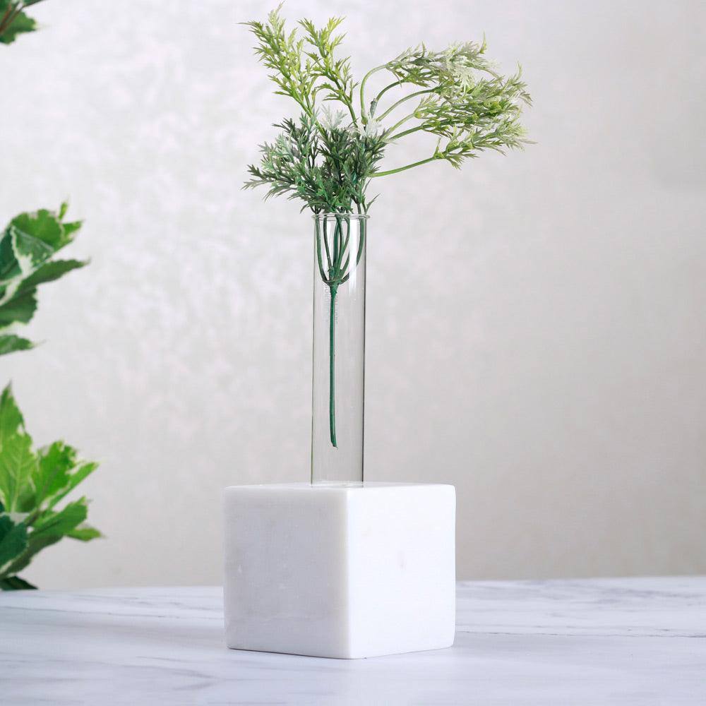 The Handicraft Street Test Tube Vase With Marble Holder - White