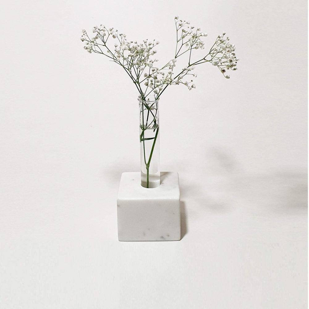 The Handicraft Street Test Tube Vase With Marble Holder - White