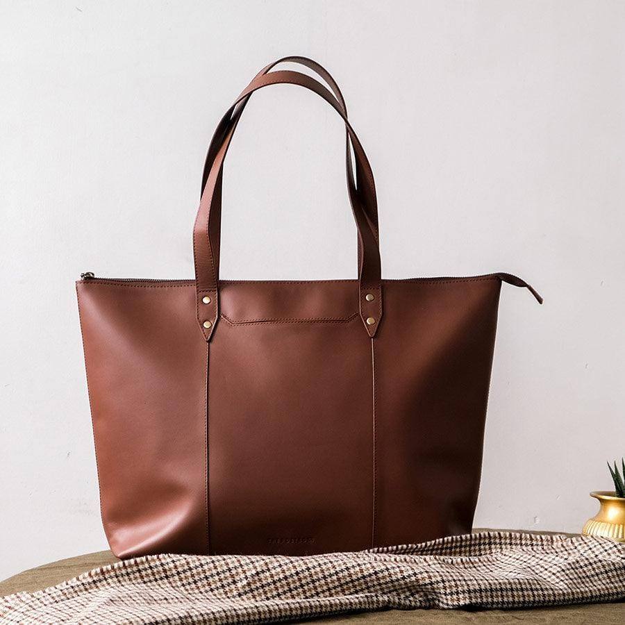 The Postbox Cece Leather Tote - Classic Tan