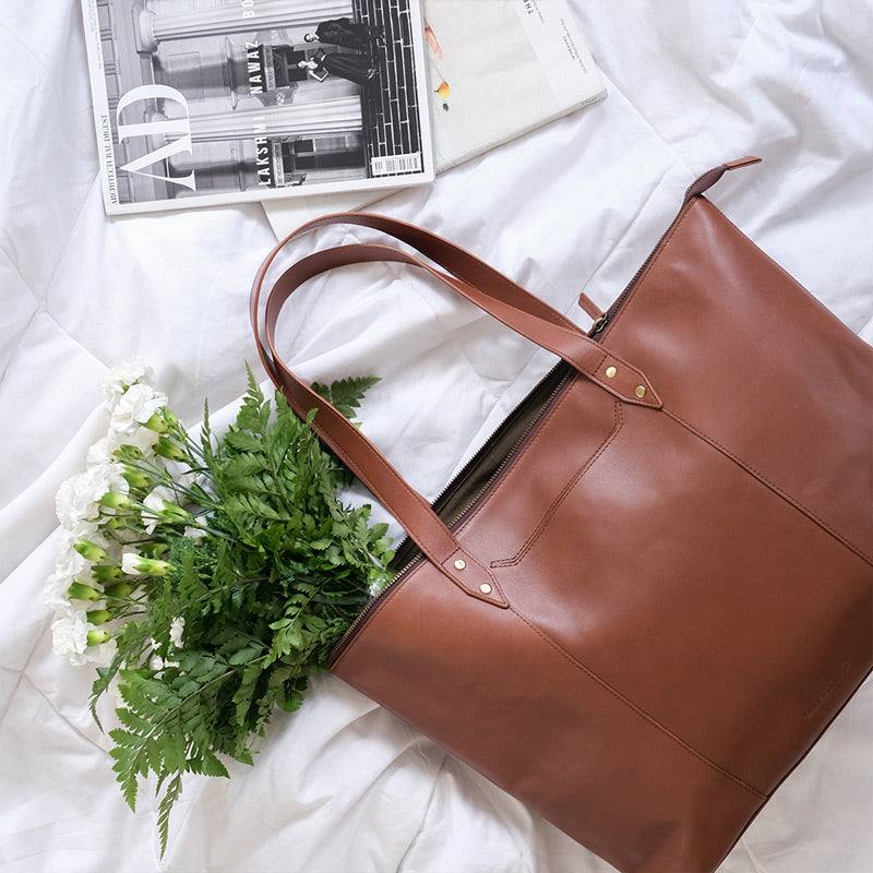 The Postbox Cece Leather Tote - Classic Tan