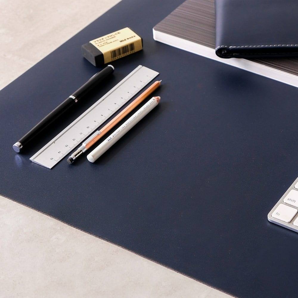 The Postbox Leather Desk Mat Large - Deep Sea Blue