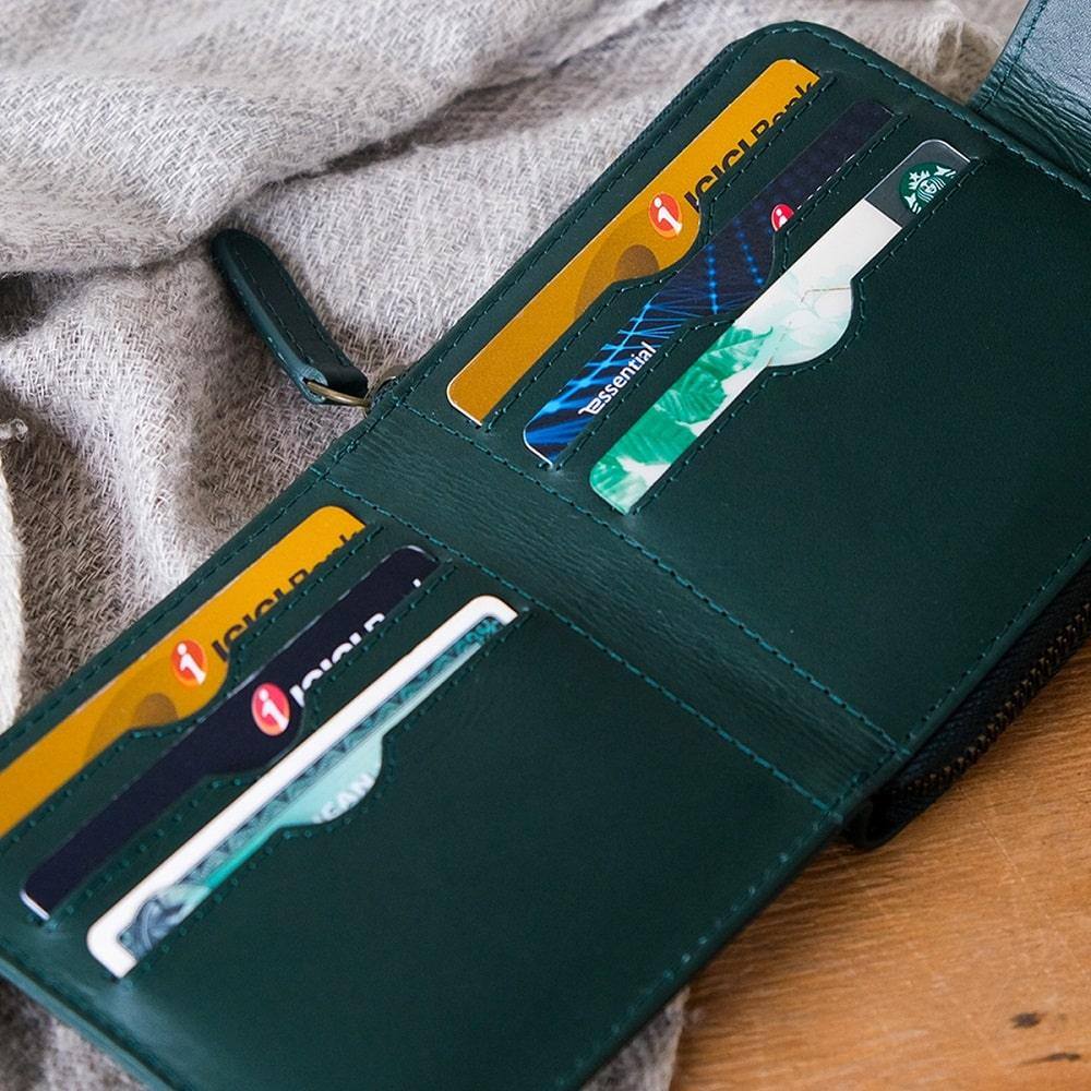 The Postbox Siena Bifold Zipper Wallet - Emerald Green