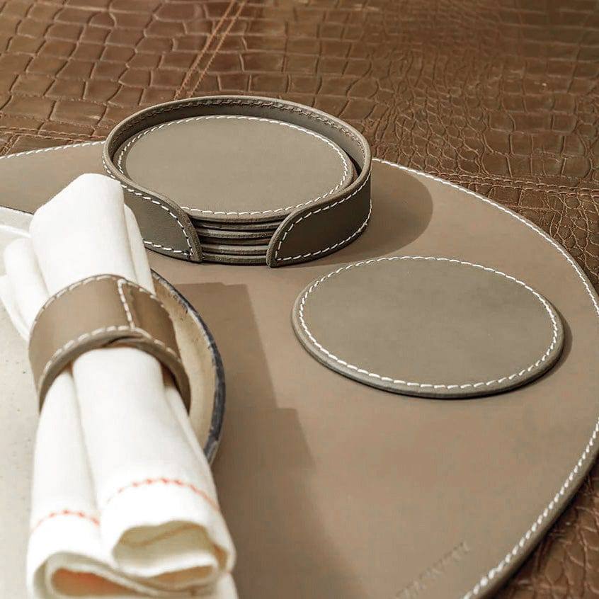 Three Sixty Modella Round Coasters, Set of 6 - Taupe
