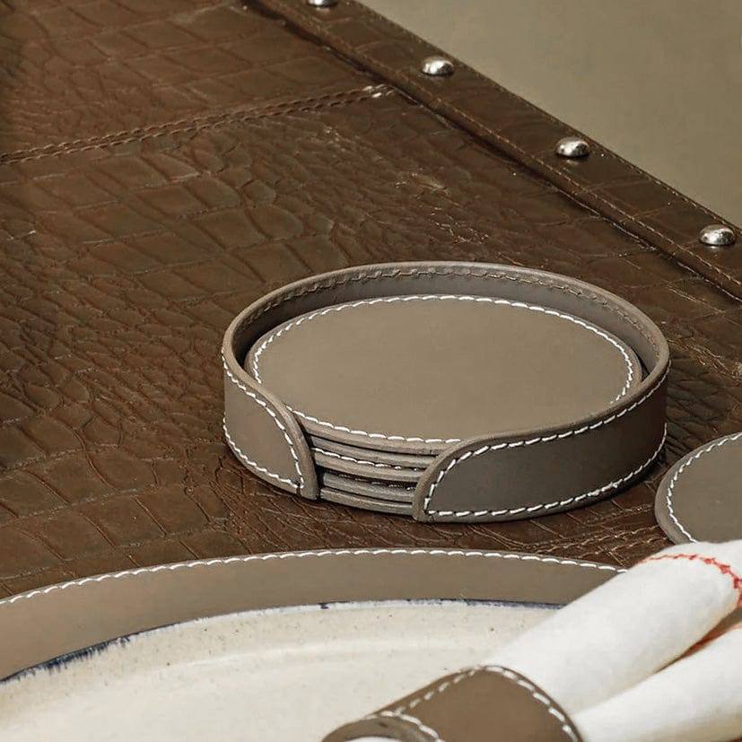 Three Sixty Modella Round Coasters, Set of 6 - Taupe