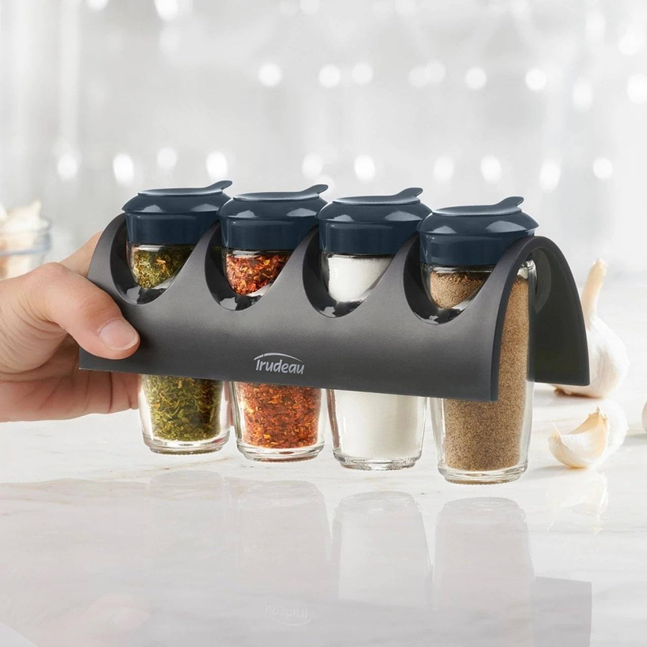 Trudeau Seasoning Bottles with Caddy, Set of 4