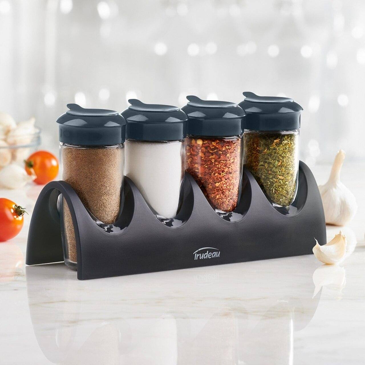 Trudeau Seasoning Bottles with Caddy, Set of 4