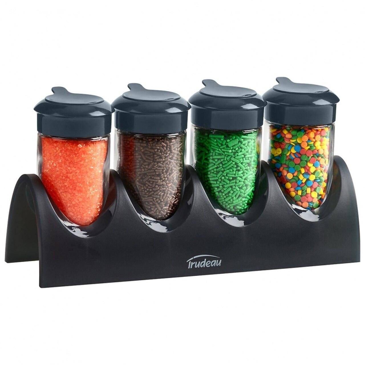 Trudeau Seasoning Bottles with Caddy, Set of 4