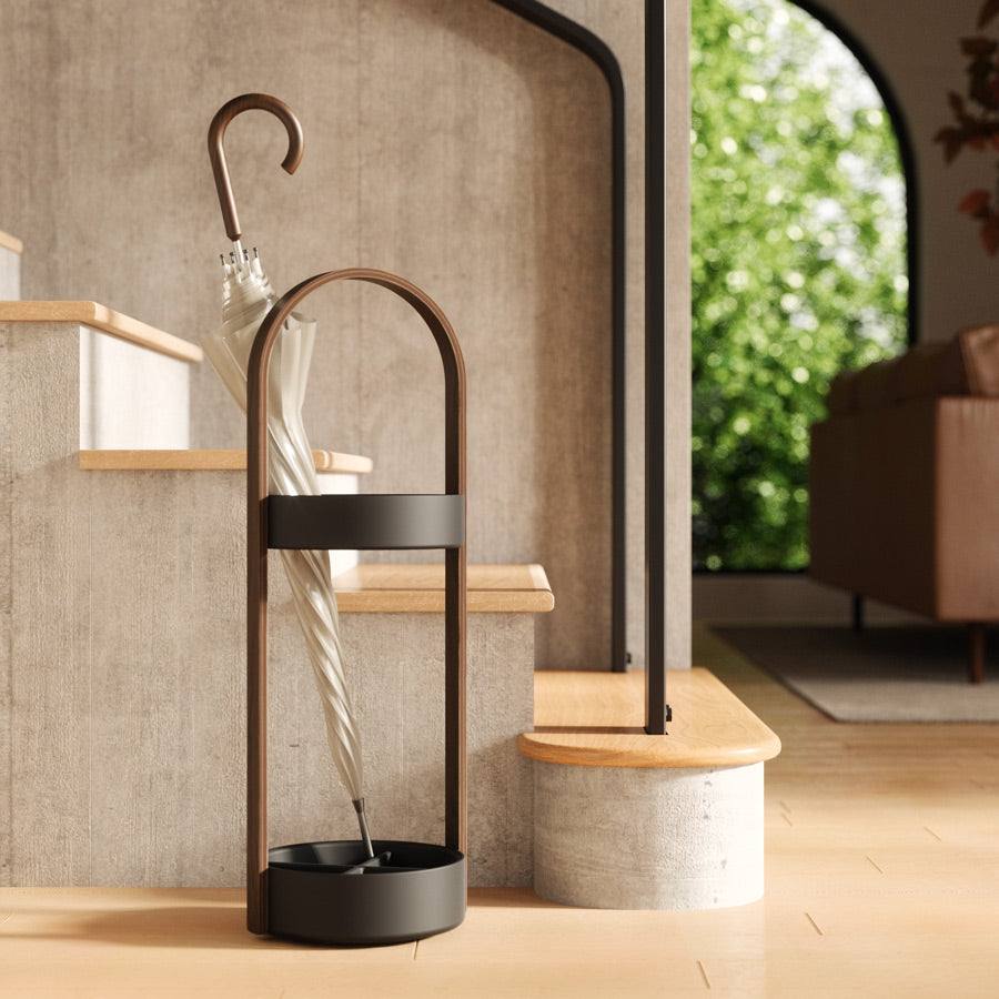 Umbra Bellwood Umbrella Stand - Black & Walnut