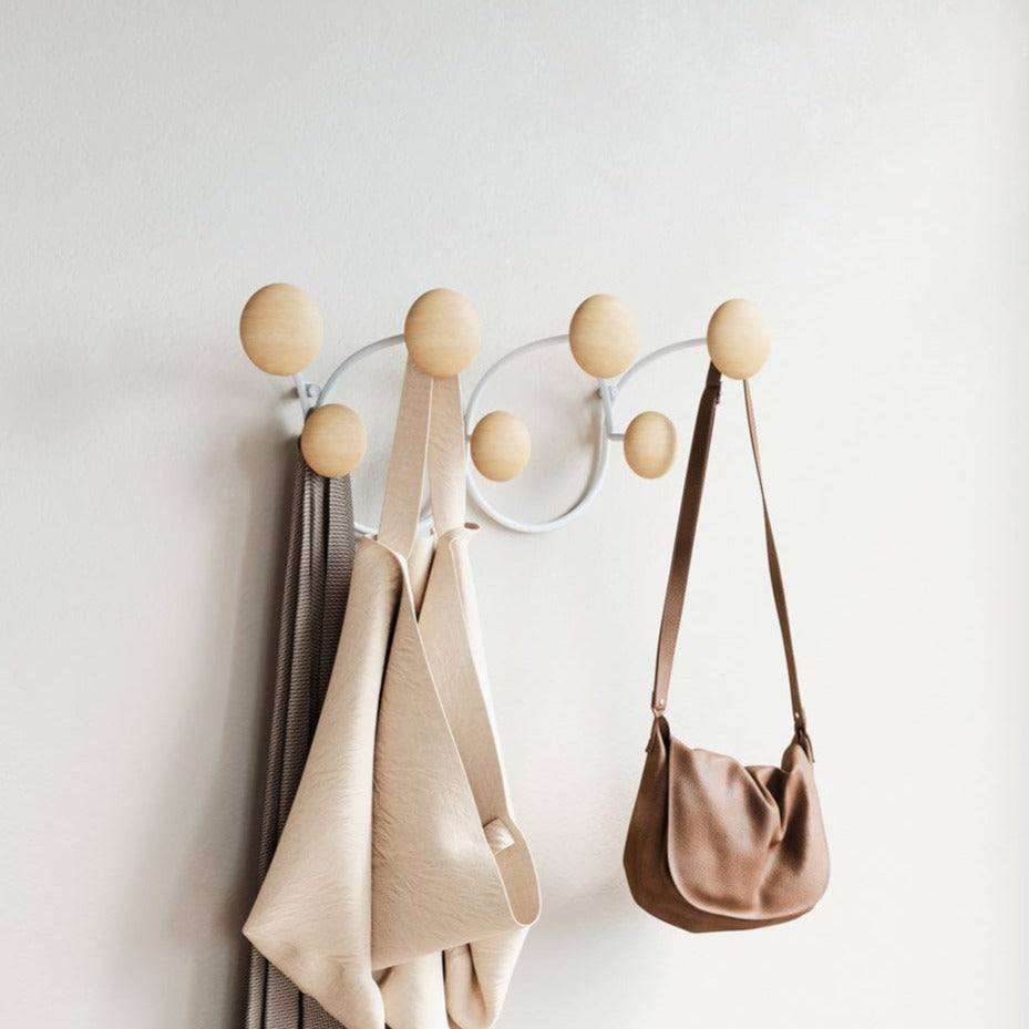 Umbra Dotsy Wall Hooks - White & Natural Wood