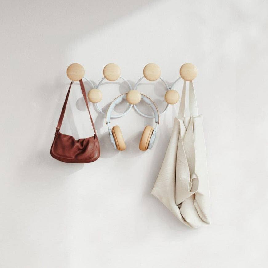 Umbra Dotsy Wall Hooks - White & Natural Wood